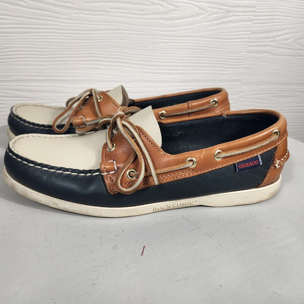 Sebago Men's Dockside Boat Shoes Size 8.5 Wide Loafers Navy Brown